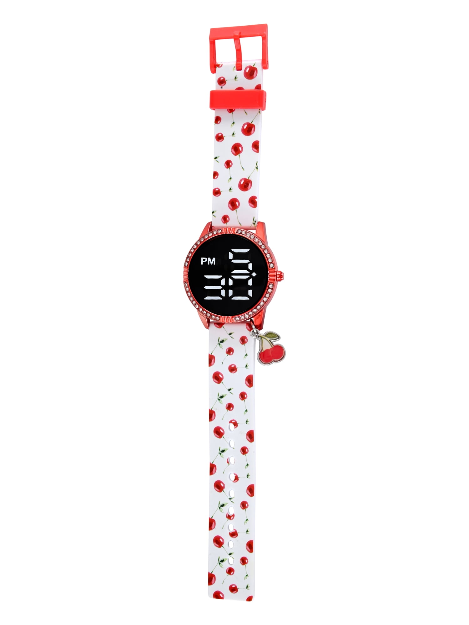 Wonder Nation Girls White Cherry Printed Silicone Strap Watch with Digital ED Display: WN5252WM