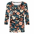 thumbnail image 5 of Women's Floral Print Fashion Tees Casual Crewneck 3/4 Sleeve Loose T Shirt Ladies Blouses Shirts, 5 of 5