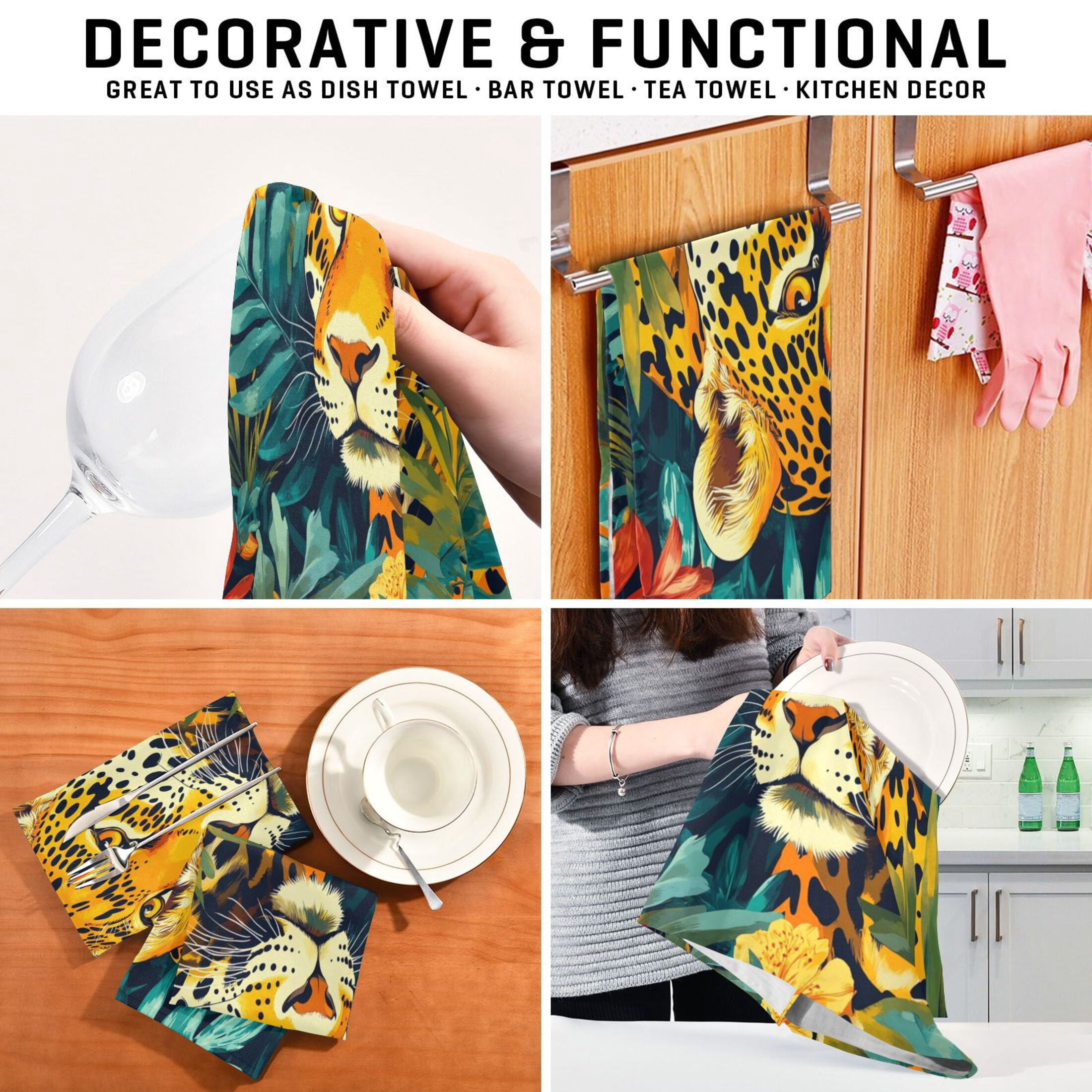 Kitchen Towel 28x18 Inches x6，Plate Towel, Decorative Towel, Napkin, Tea Towel Tea Towels For Kitchen Dish Cloths & Dish Towels Jungle Cartoon Cougar