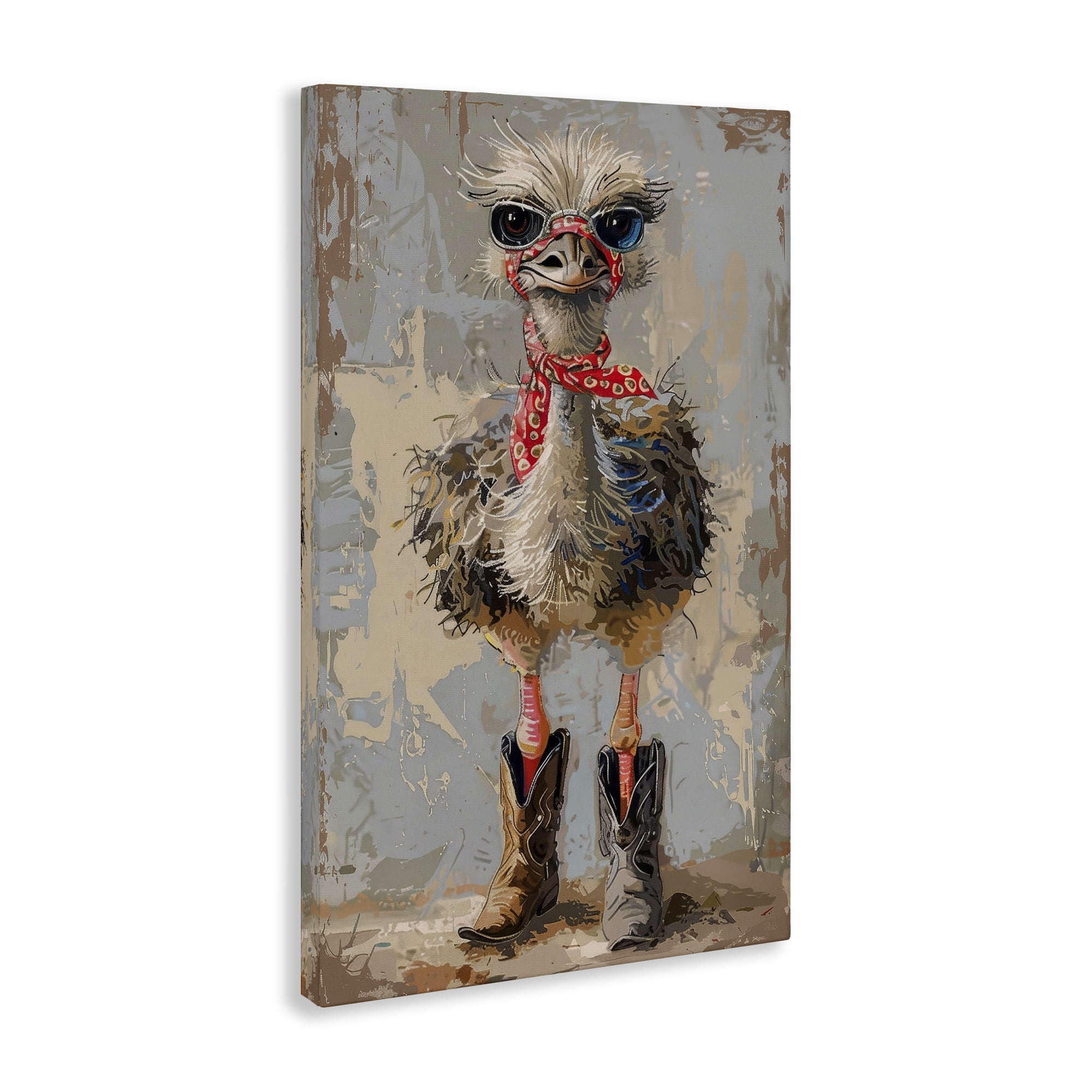 Stupell Industries Ostrich & Cowboy Boots Novelty Painting Gallery Wrapped Canvas Art Print Wall Art, 24 x 36