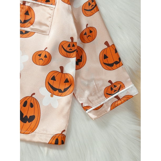 WIFORNT Kids Girls Halloween Pajamas Set Pumpkin Print Long Sleeve Tops with Elastic Waist Pants Sleepwear Walmart