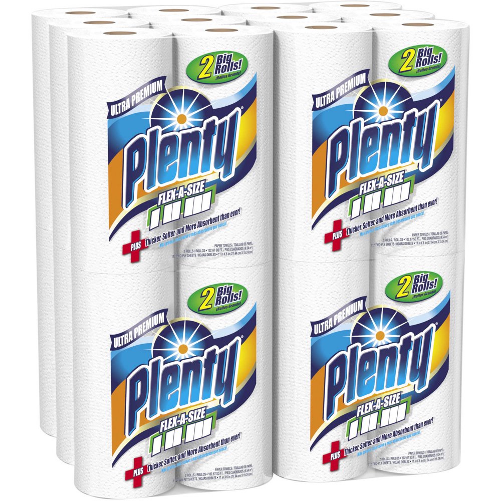Plenty FlexaSize Big Roll Paper Towels, 112 sheets, 2 rolls, (Pack of