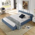 thumbnail image 2 of Queen Size Upholstered Bed Frame with Chenille fabric with pleated design,Grounded Queen Size Platform Bed with Headboard and Solid Frame. No Box Spring Needed-Blue(88"*67"*23.5"), 2 of 10