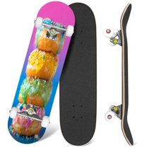 31'' Complete Skateboard 7 Layer Canadian Maple Double Kick Deck Skateboards tower colored glazed donuts donuts Skate Board for Beginner Adult Gifts
