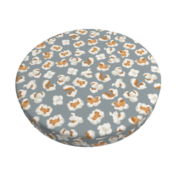 Disketp White Popcorn Funda Redonda para Taburete, Funda de Cojín para Silla de Bar Suave y Elástica-14 inch