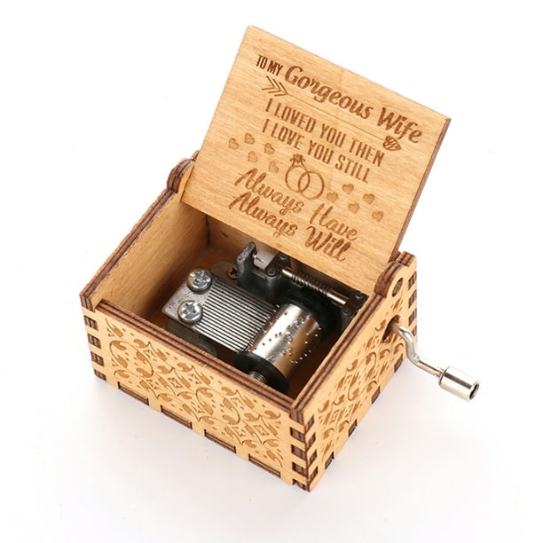 Handmade Wooden Engraved Hand Crank Music Box Birthday Gift for Kids
