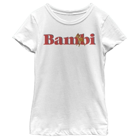 Girl's Bambi Red Large Logo  Graphic Tee White Large