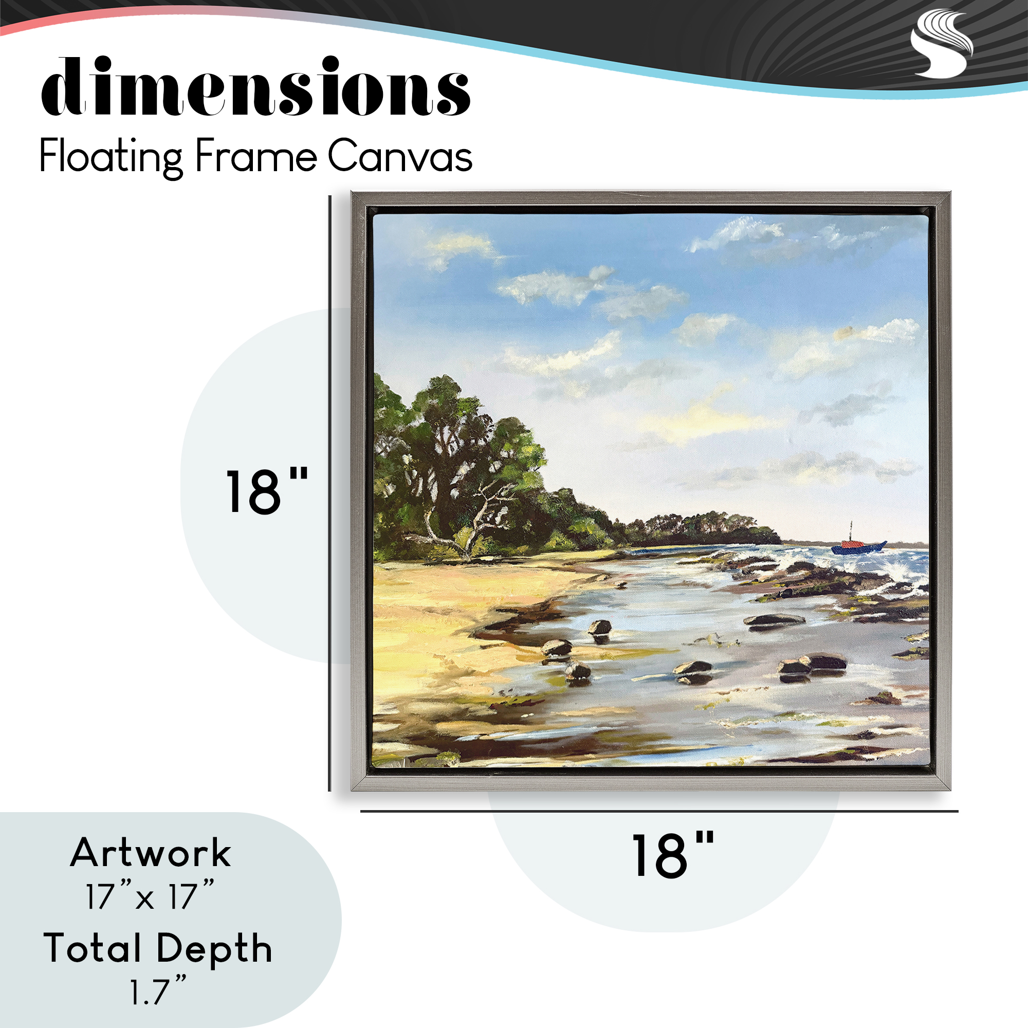 Low Tide Seascape Gray Framed Floater Canvas Wall Art, design by Patricia Reynolds