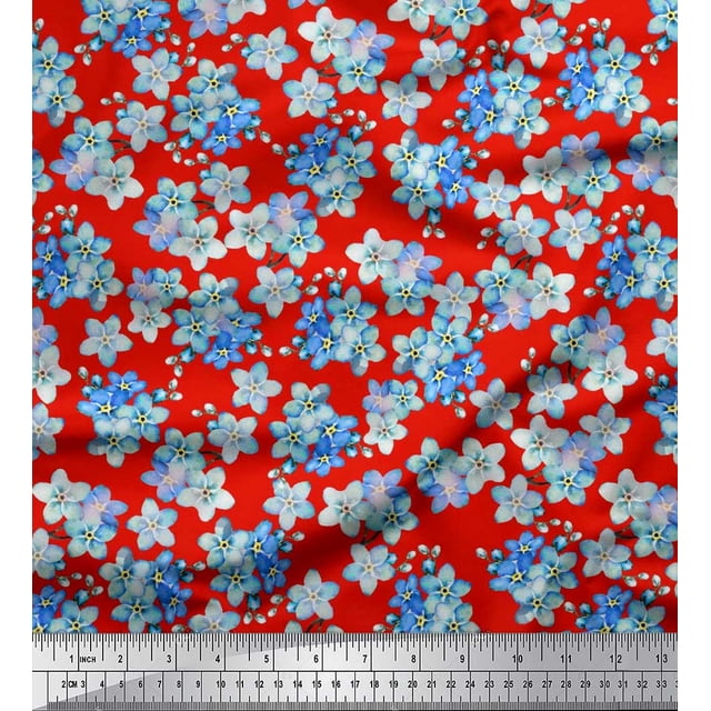 Soimoi Poly Georgette Fabric Scorpion Grasses Floral Print Sewing Fabric Yard 52 Inch Wide