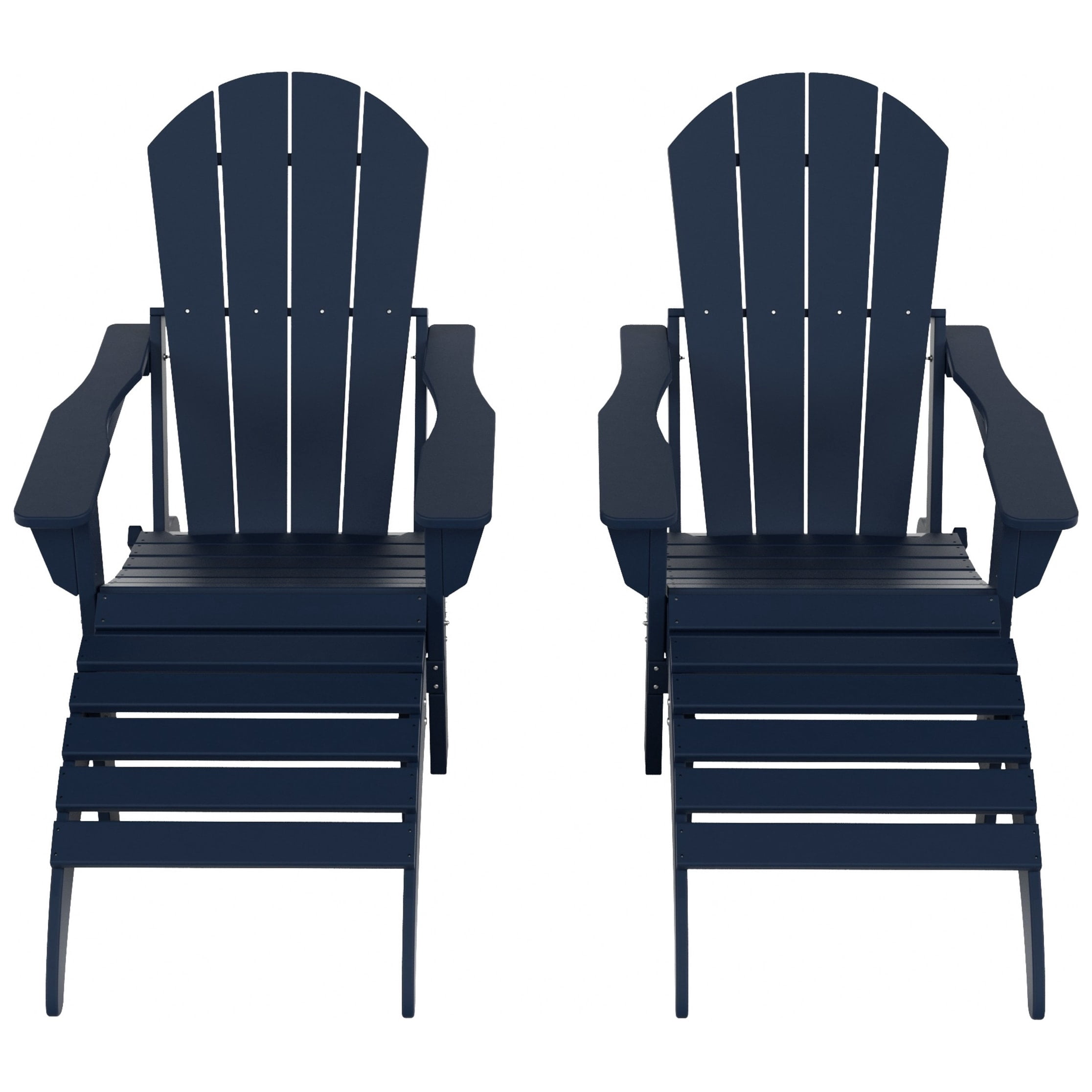 Polytrends  Laguna Hdpe All Weather Outdoor Patio Foldable Adirondack Chairs With Ottomans (5-Piece Set) Navy Blue