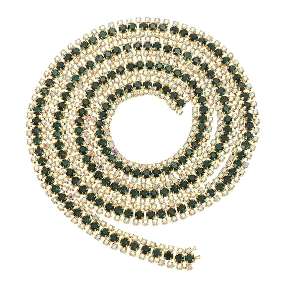 Uxcell 1 Yard 3 Rows Crystal Rhinestone Close Chain Trim, Claw Cup Chain with Gold Base for DIY Craft, AB Color/Green/AB Color