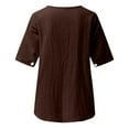 thumbnail image 4 of Penkiiy Women Cotton Linen Tops Causal Summer Short Sleeve Oversized T Shirts V Neck Loose Blouses S Brown, 4 of 5