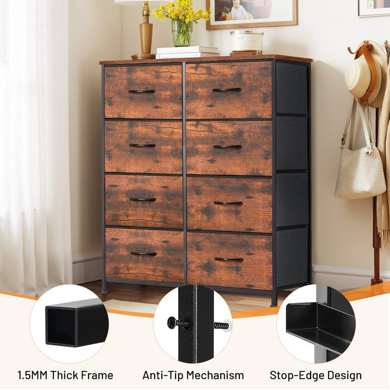 Sybels Storage Dresser with 8 Drawers, Anti-Tip Fabric Chests Organizer Tower Furniturefor Bedroom, Closet, Hallway, Entryway, Brown