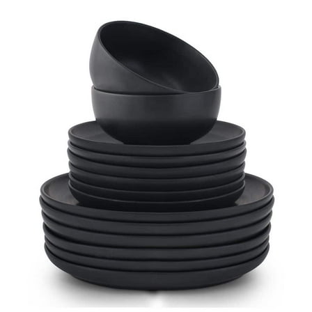 18-Pieces Stoneware Dinnerware Set-Matte Black