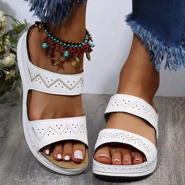 Zapatillas de punta abierta con tacón inclinado para mujer, sandalias cómodas, sandalias informales cómodas para la playa Wmkox8yii hj789