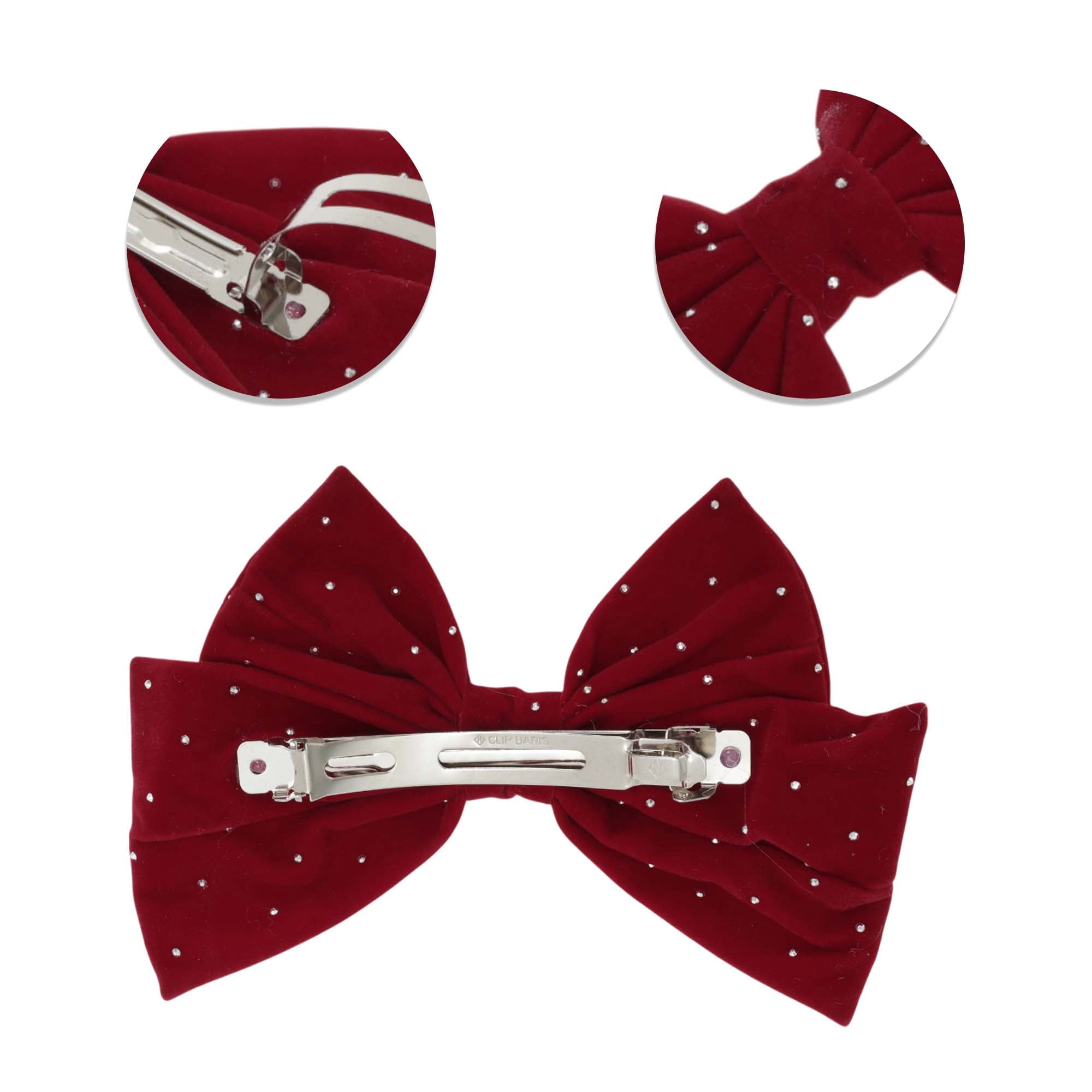 Unique Bargains Cute Rhinestones Bow Spring Hair Clips Wine Red