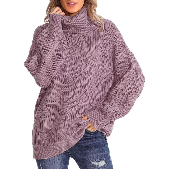 ManxiVoo Chandail Décontracté à Col Roulé Tricoté pour Femmes Manches Longues pour Automne Hiver 2026 Mode Chaude Taille P Violet
