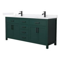 Beckett 72" Green Double Vanity & White Quartz Top (1-Hole) & Black Trim
