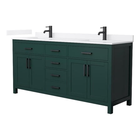 Beckett 72" Green Double Vanity & White Quartz Top (1-Hole) & Black Trim