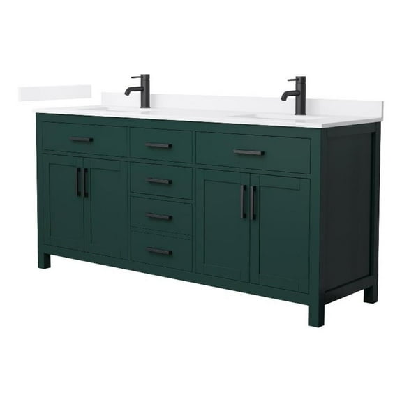 Beckett 72" Green Double Vanity & White Quartz Top (1-Hole) & Black Trim