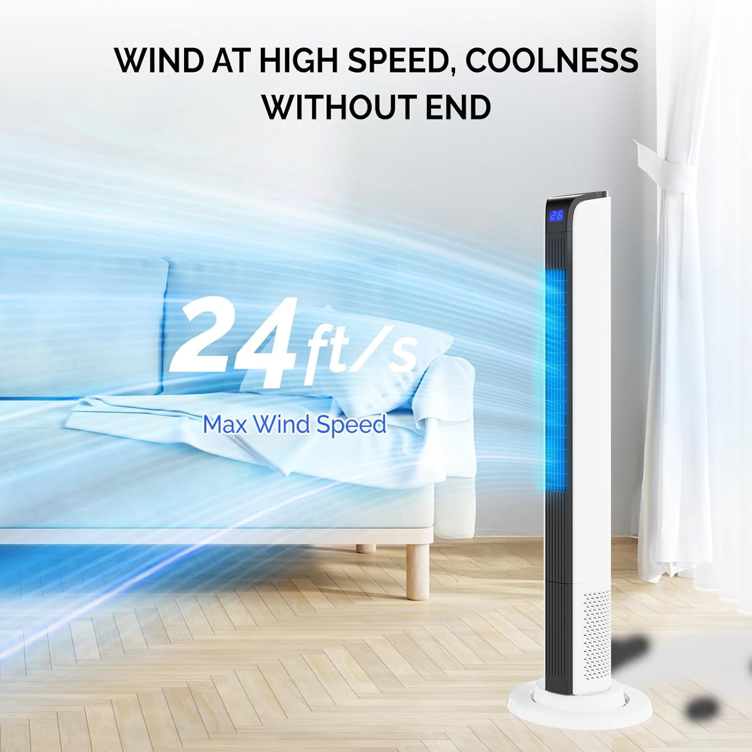 VINGLI 42" Tower Fan for Bedroom, Smart Floor Fan with APP & Remote Control, 3 Modes, 3 Speeds, Standing Fan with Oscillating, 12H Timer, Quiet Fan for Cooling Home Office