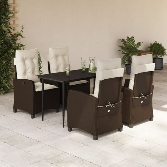 vidaXL 5 Piece Patio Dining Set with Cushions Brown Poly Rattan