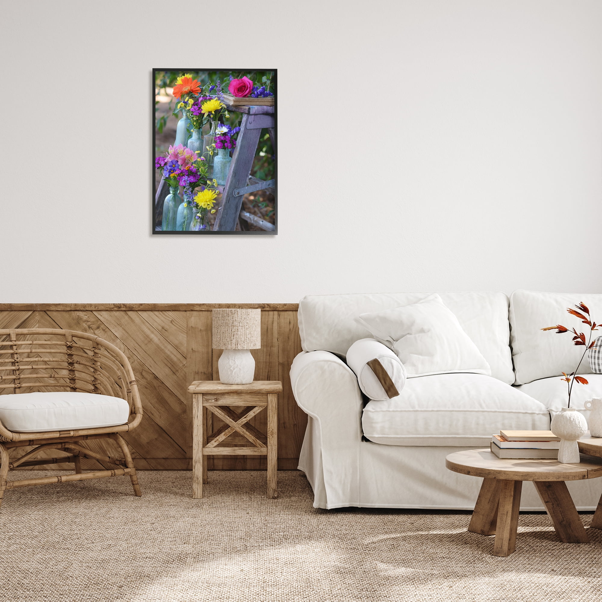 Stupell Industries Florals on Country Ladder Botanical & Floral Photography Black Framed Art Print Wall Art, 24 x 30