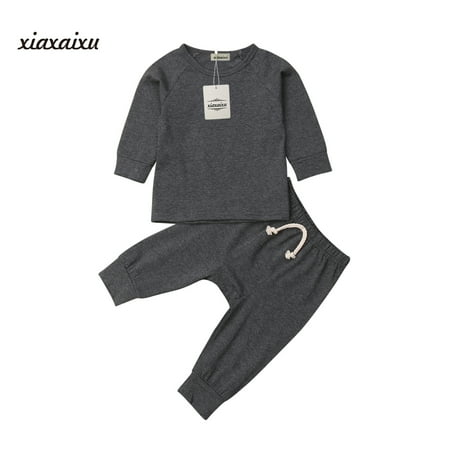 

Baby Boys Girls 2PCS Pajama Set Long Sleeve Round Neck Top Long Straps Pants Set