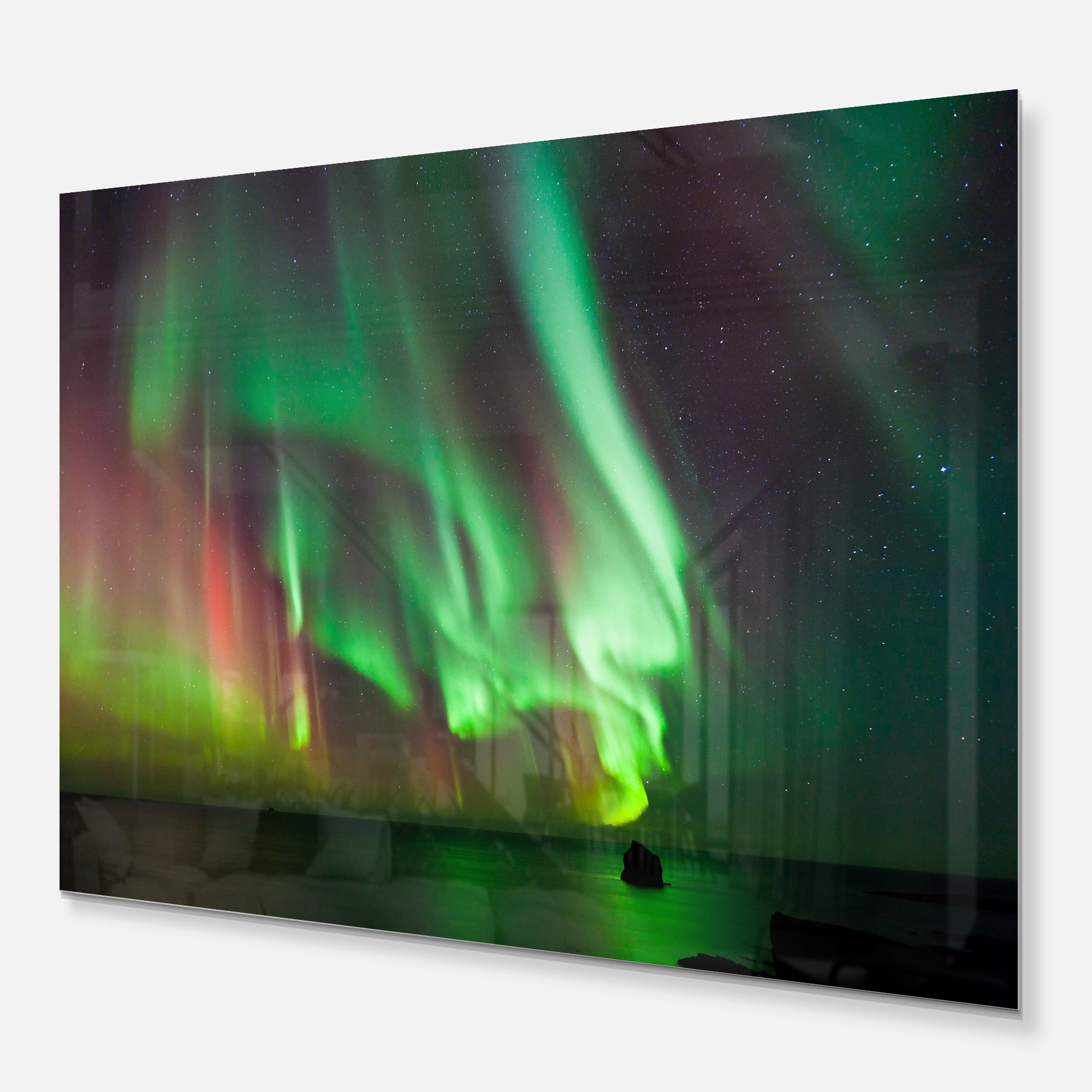 Green Northern Lights Aurora 40.00" x 30.00" Painting Art Prints, by Designart