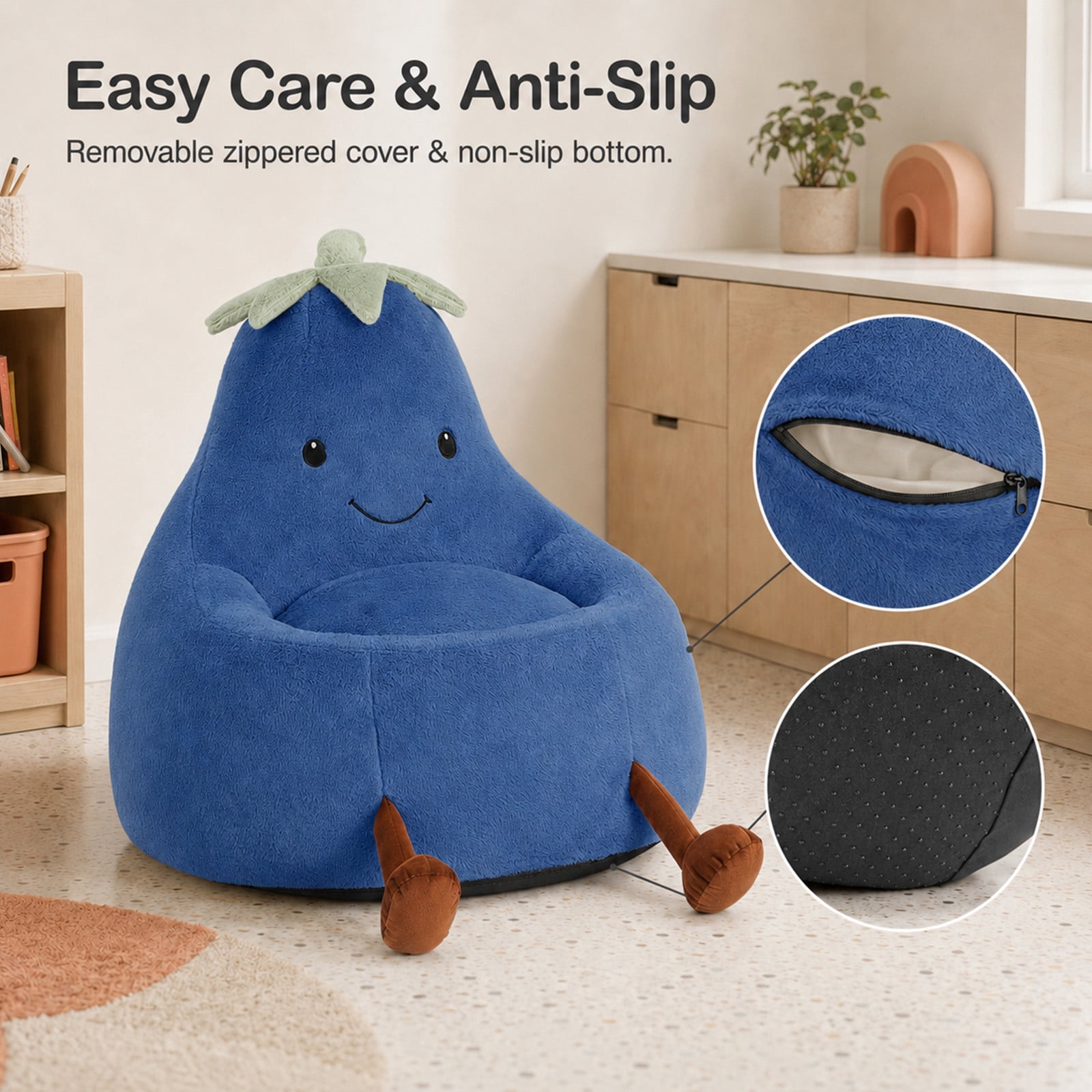 Alvantor Kids Bean Bag Chair, Stuffed Toddler Couch with Artificial Rabbit Fur Cover for Teens & Kids, Comfy Lazy Sofa Chair for Reader, Living Room, Bedroom
