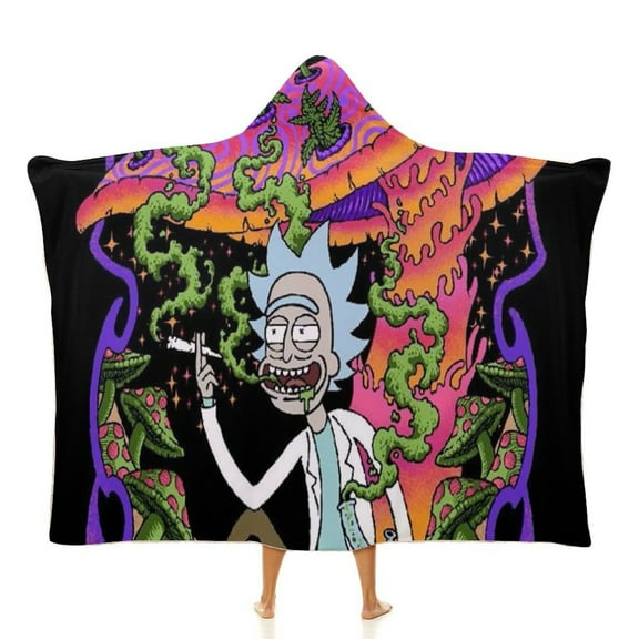 Rick And Morty Wearable Blanket Cloak Arctic Velvet Hooded Blanket Soft Fuzzy Hoodie Blanket Cape for Adults Kids 40"x50"
