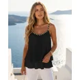 thumbnail image 4 of CHICME Tank Tops For Women Summer Solid Color Spaghetti Strap Double Layers Pleated Loose Casual Chiffon Camisole With Beaded Vest Black-S, 4 of 7