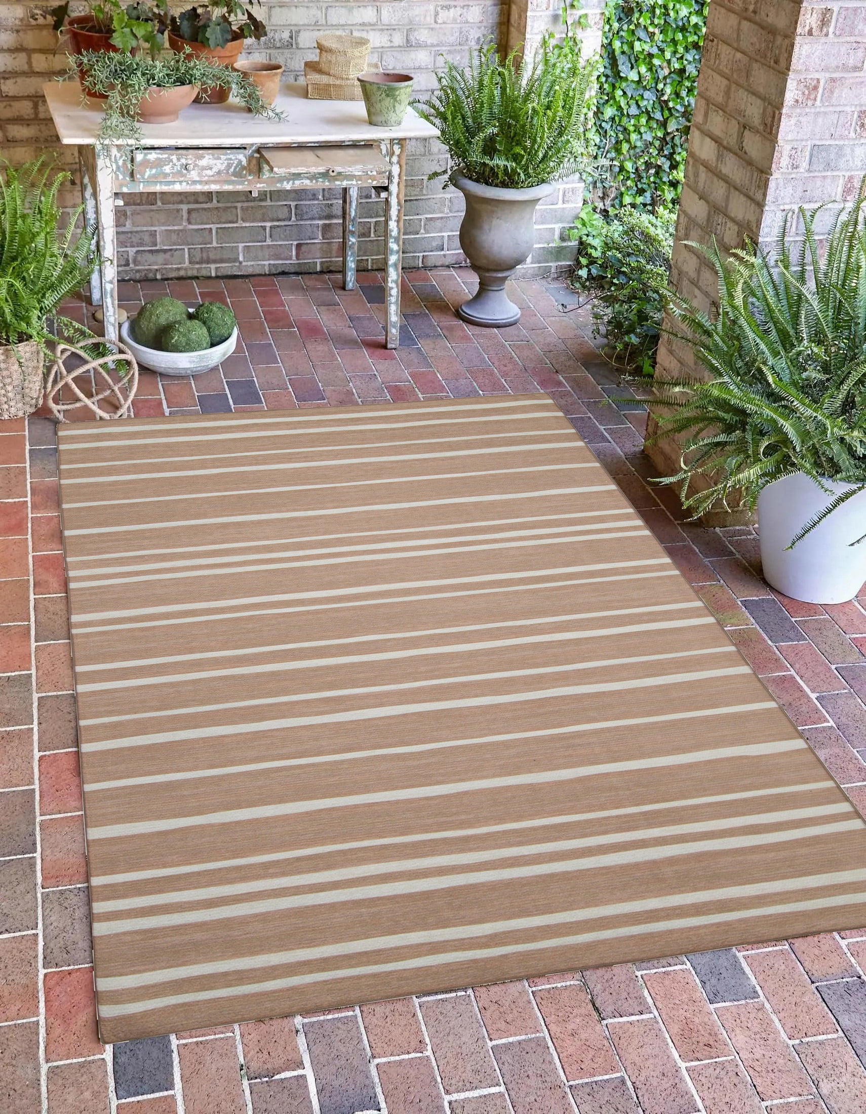 Linon Outdoor Washable Area Rug Collection, Tan and Ivory, 3' x 5'