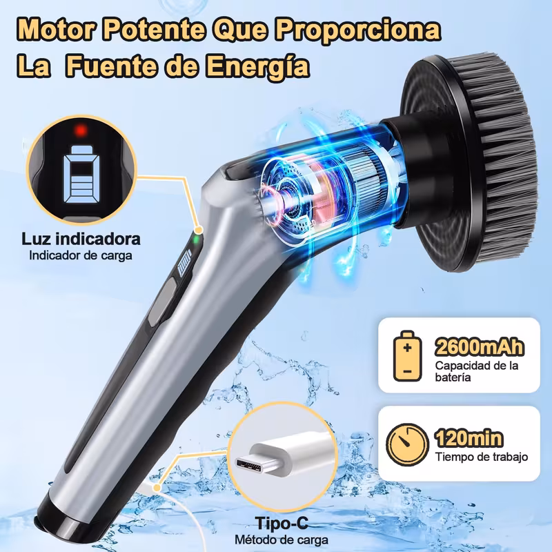 thumbnail image 1 of Cepillo eléctrico de limpieza de baño, 350-450 RPM, incluye 9 cabezales de cepillo reemplazables, manija ajustable de 4 velocidades de hasta 130 cm de largo, 1 of 1