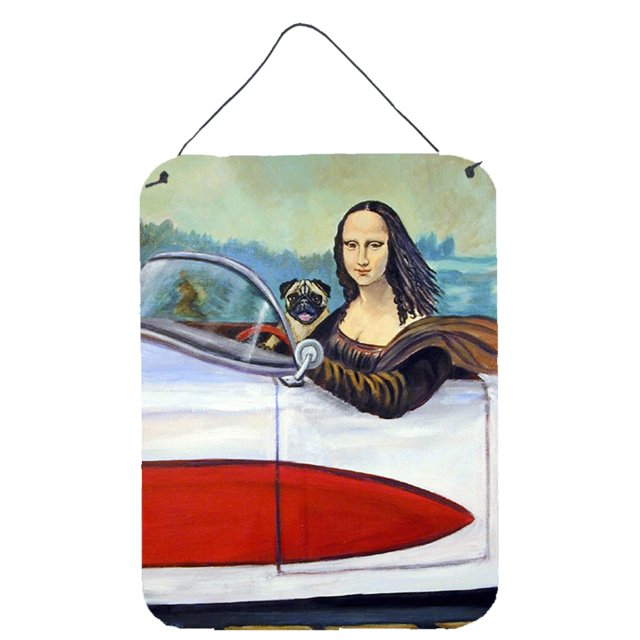 "Caroline's Treasures Pug y Mona Lisa, aluminio, metal, impresiones para colgar en la pared o en la puerta, 16" x 12 ", multicolor" Caroline's Treasures 7043DS1216
