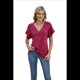 thumbnail image 5 of Camiseta Holgada Informal de Color Liso con Cuello en V para Mujer, Corta, Color Rojo Vino, Talla XL, 5 of 10