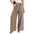 thumbnail image 2 of Pantalones de Mujer con Cintura Elástica Fruncida, Pierna Recta, Tiro Alto y Largos. Marrón M, 2 of 8