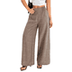 thumbnail image 2 of Pantalones de Mujer con Cintura Elástica Fruncida, Pierna Recta, Tiro Alto y Largos. Marrón S, 2 of 8