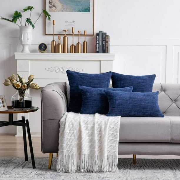 Indigo Blue Lumbar Pillow Covers 12x20 Inch Set of 2 Farmhouse