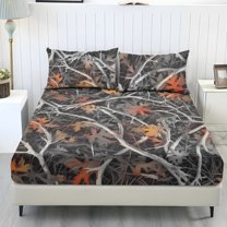 COEQINE Queen Size 3 Piece Sheet Set, Stay in Place Fade Stain Resistant Cooling Bed Sheets with All Around Elastic Cozy Bedsheet & Pillowcases, Fallen Leaves Camo Hunting Gray