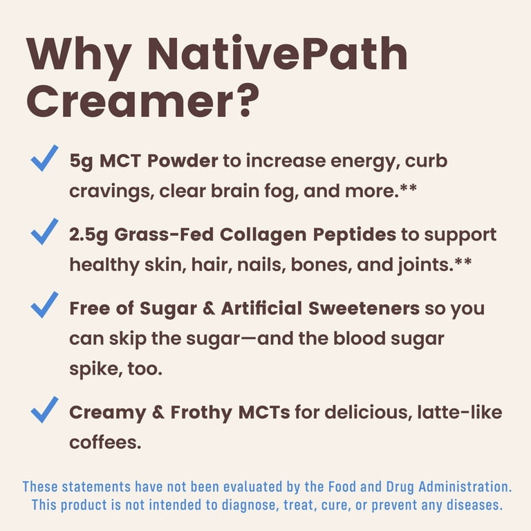 NativePath Keto Coffee Creamer Powder French Vanilla — Keto-Friendly,  Non-Dairy & Low Sugar Creamer. Made with Grass-fed Collagen Protein Powder,  MCT Oil & Monk Fruit. Soy & Gluten Free (7.1 OZ) 