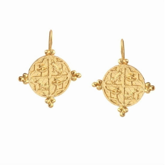 TaraJuvel 18k Gold Plated Handmade Coin Brass Earrings