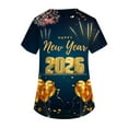 thumbnail image 4 of Garbnen Happy New Year Print Women Scrub Tops Plus Size Stretch V Neck Short Sleeve Women's Shirt Xmas Valentine's Day Holiday Prints Nurse Working Uniforms, 4 of 6
