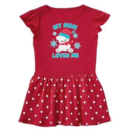 

Inktastic Polar Bear My Mom Loves Me in Santa Hat with Snowflakes Gift Baby Girl Dress