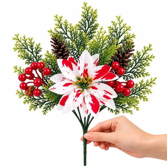 christmas flowers artificial,Christmas Poinsettia Planter Inserts - Artificial UV Resistant Fake Outdoor Flowers for Porch Wall Door Decor