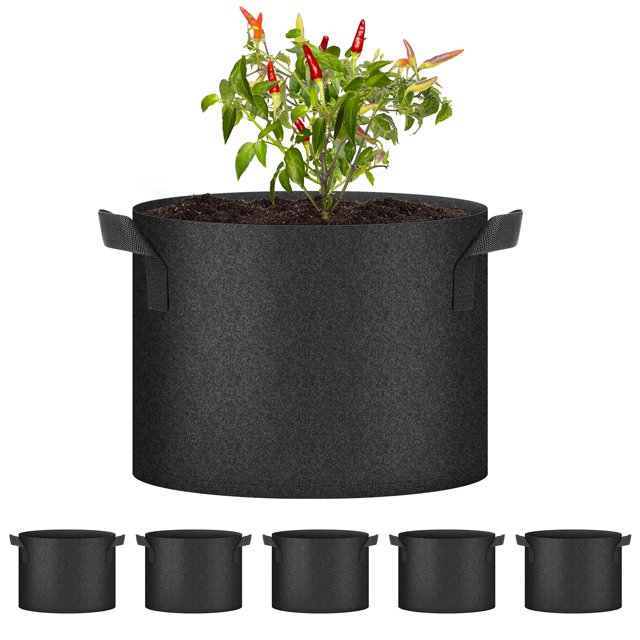Bolsas HealSmart para cultivo de plantas, 10 galones, 5 unidades, con asas, negras
