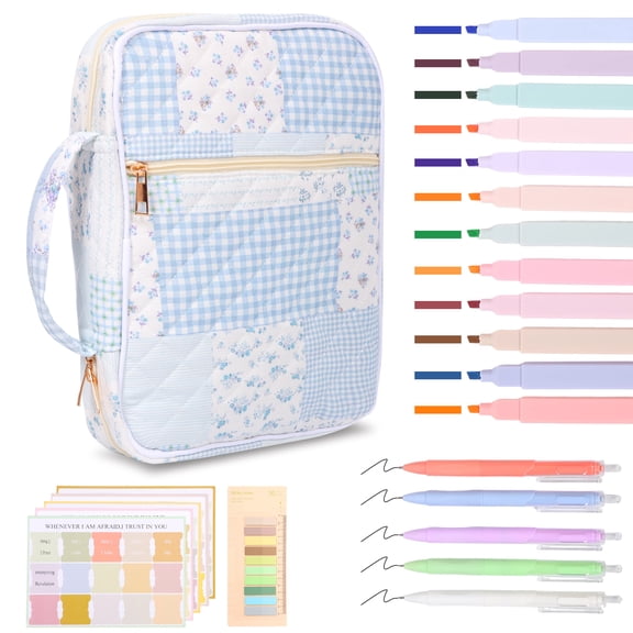 Austok Bible Cover Case for Women Large Bible Tote Bag with Handle Floral Pattern Book Carrying Case Bible Study Supplies with Multi Pockets for Friends Women Girls Study