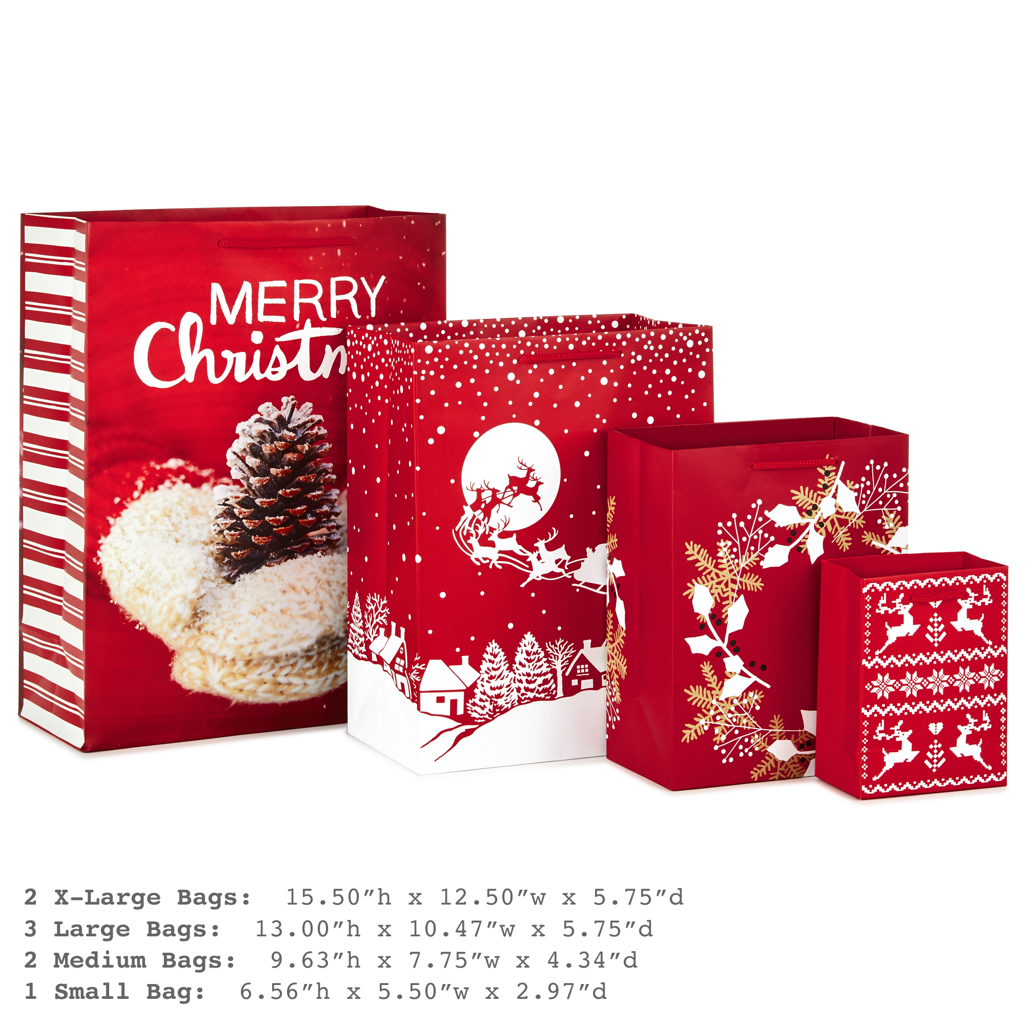 Hallmark Christmas Gift Bag Assortment - Red and White (Pack of 8: 1 Sm