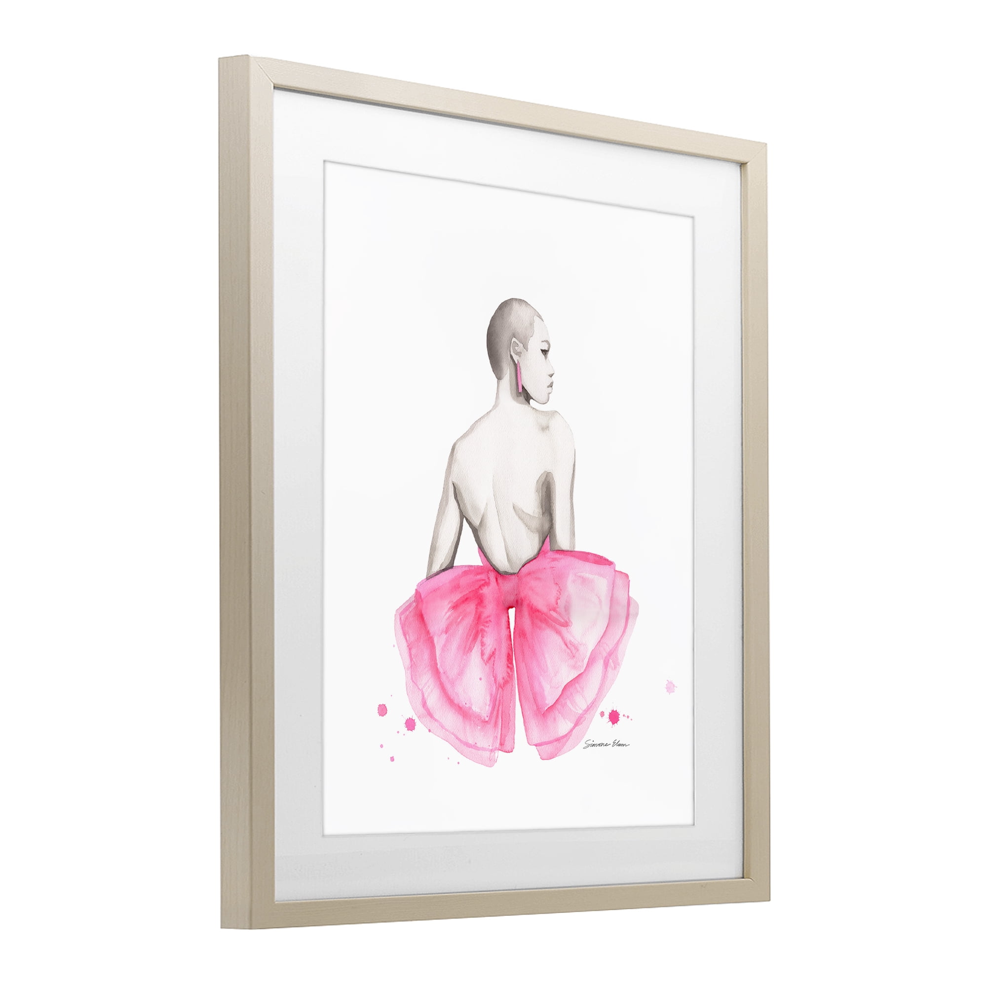 Stupell Industries Pink Bow Portrait From Behind Birch Framed Print Under Glass, design by Simone Elum
