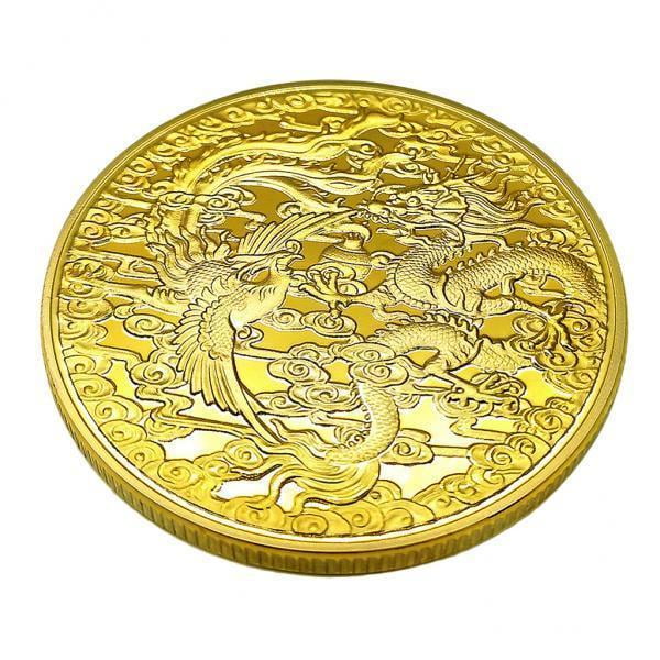 Moneda Conmemorativa De 3xDragon Phoenix, Recuerdo De Adivinación De La Suerte, Artes Doradas